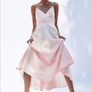 Zara Light blush pink A-line wrap front swing dress bloggers favorite Medium